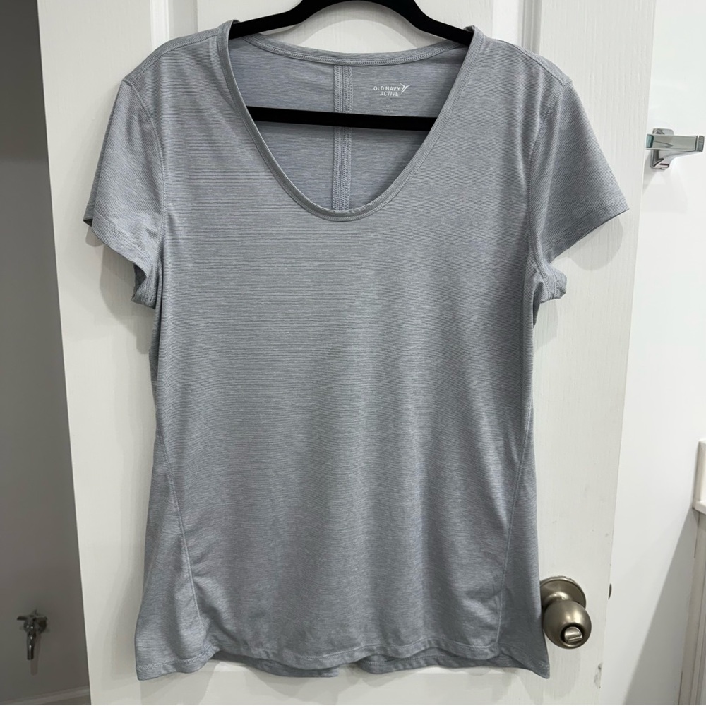 Old Navy Active Go Dry Striped Light blue and white Women's Large Top
